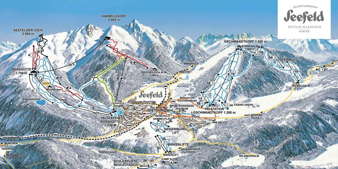 Seefeld ski map pistes kaart 